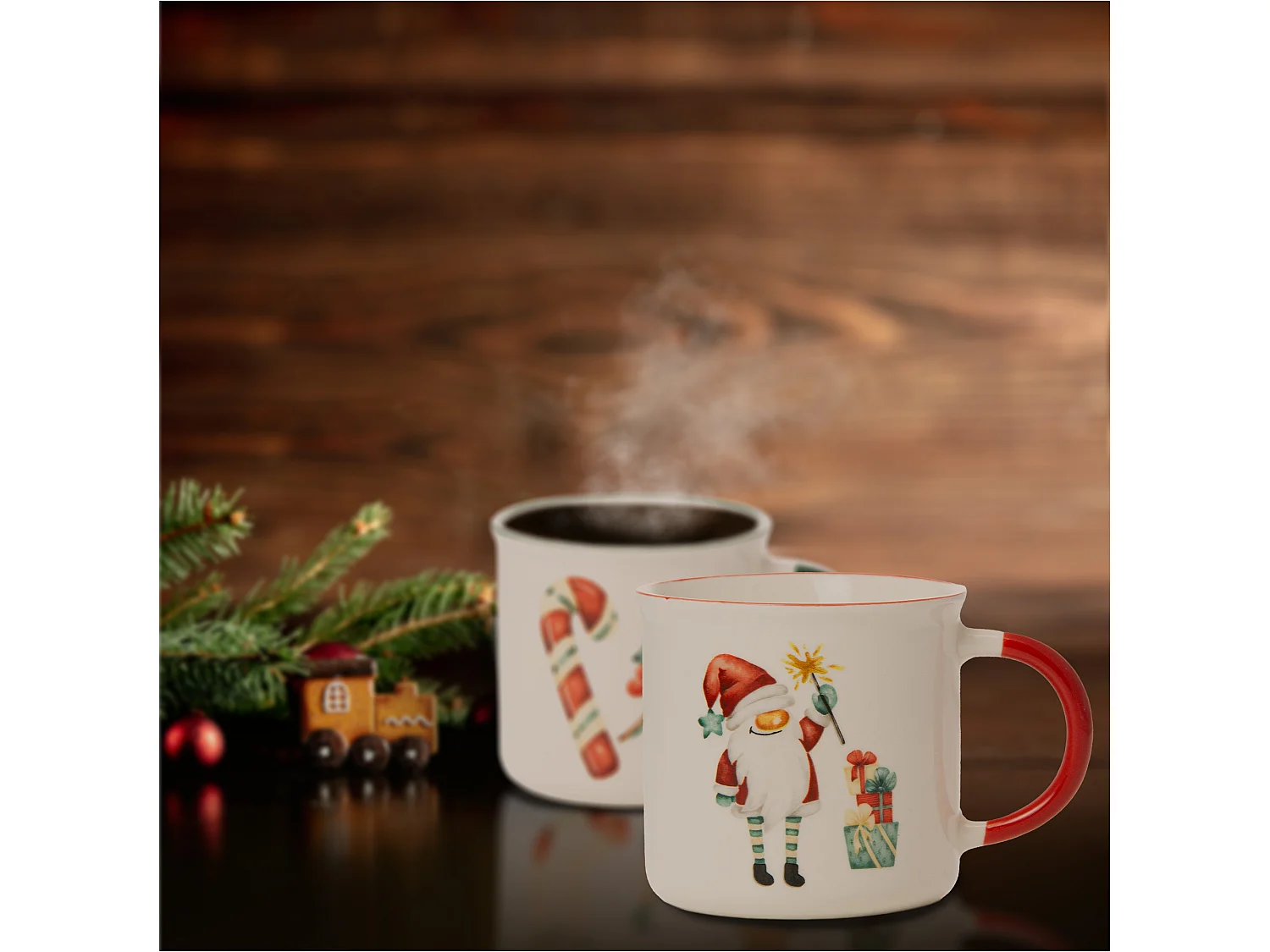 Set 2 tazze natalizie regalo porcellana New Bone bianco 300 ml 9,5 cm 9 cm