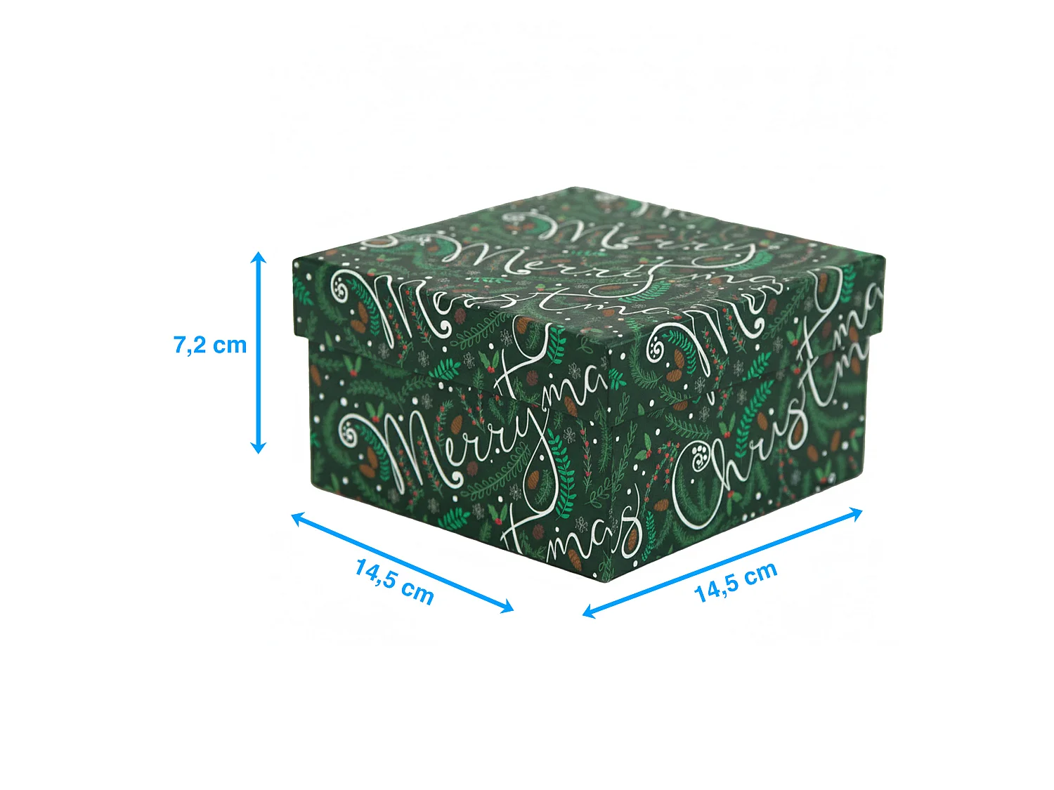 Boîte cadeau de Noël en carton vert 14,5x14,5x7 cm