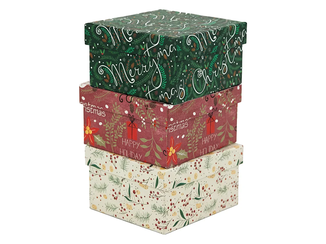 Boîte cadeau de Noël en carton vert 14,5x14,5x7 cm