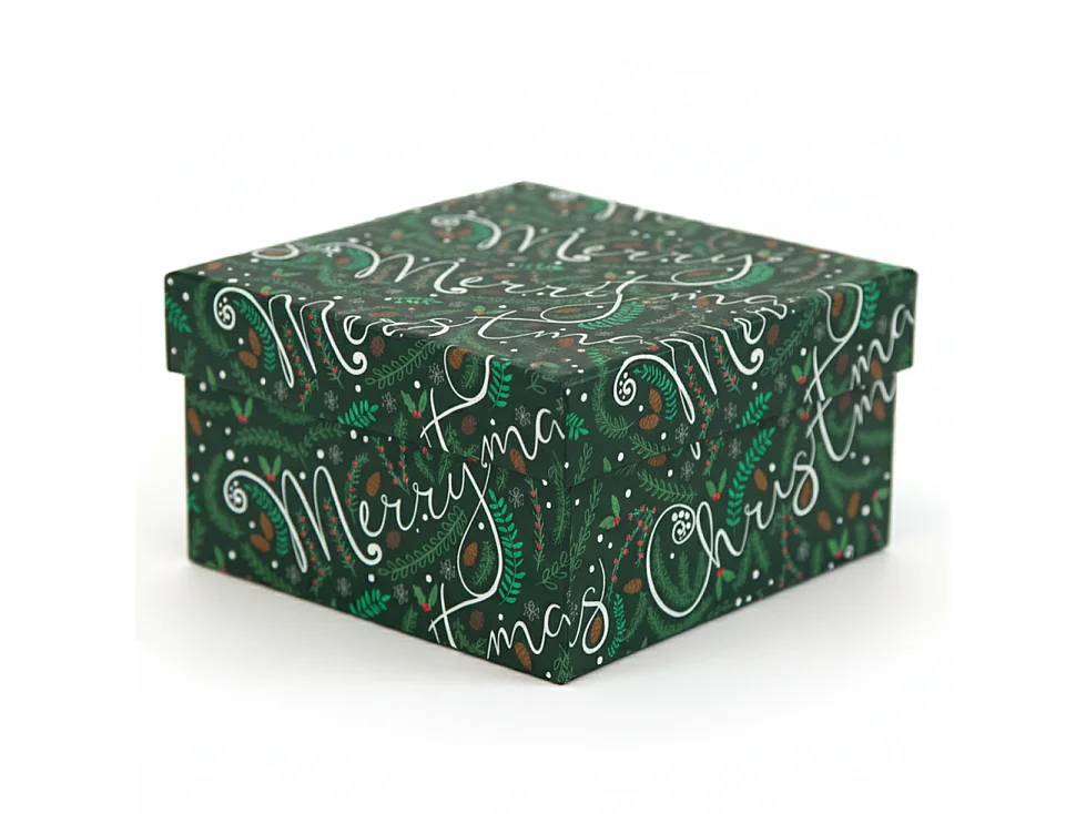 Boîte cadeau de Noël en carton vert 14,5x14,5x7 cm