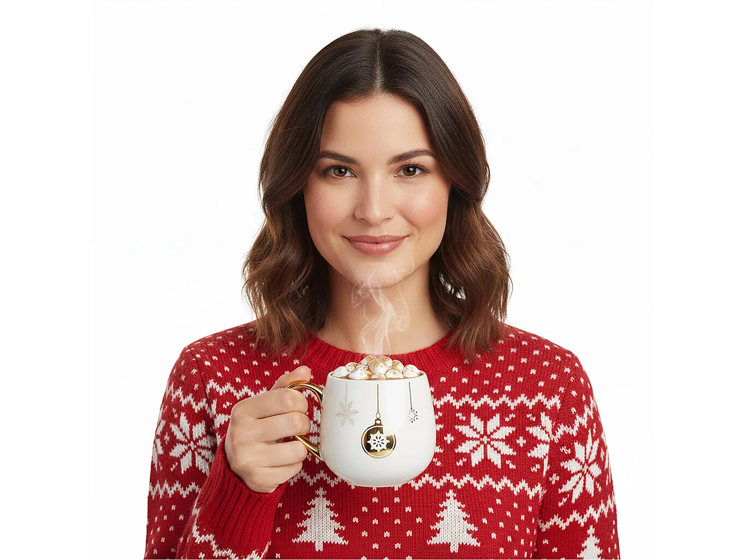 Mug de Noël avec anse en porcelaine blanche et dorée 375 ml 76x90 mm