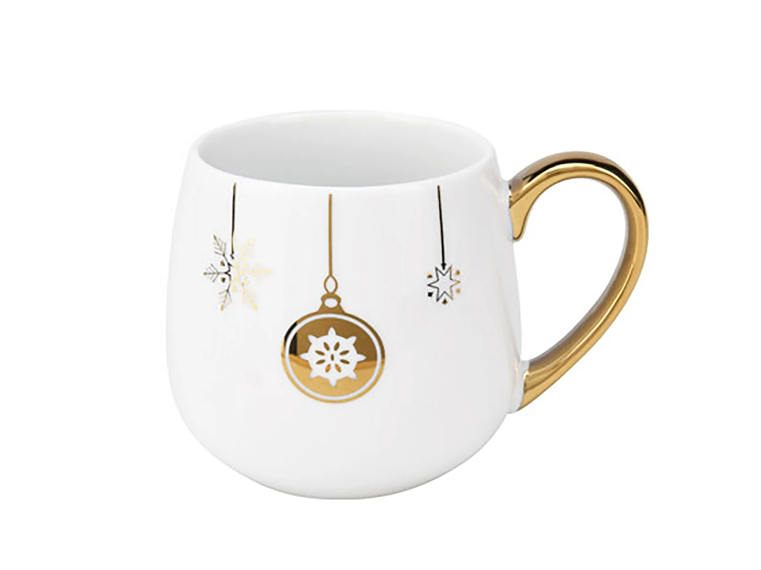 Mug de Noël avec anse en porcelaine blanche et dorée 375 ml 76x90 mm