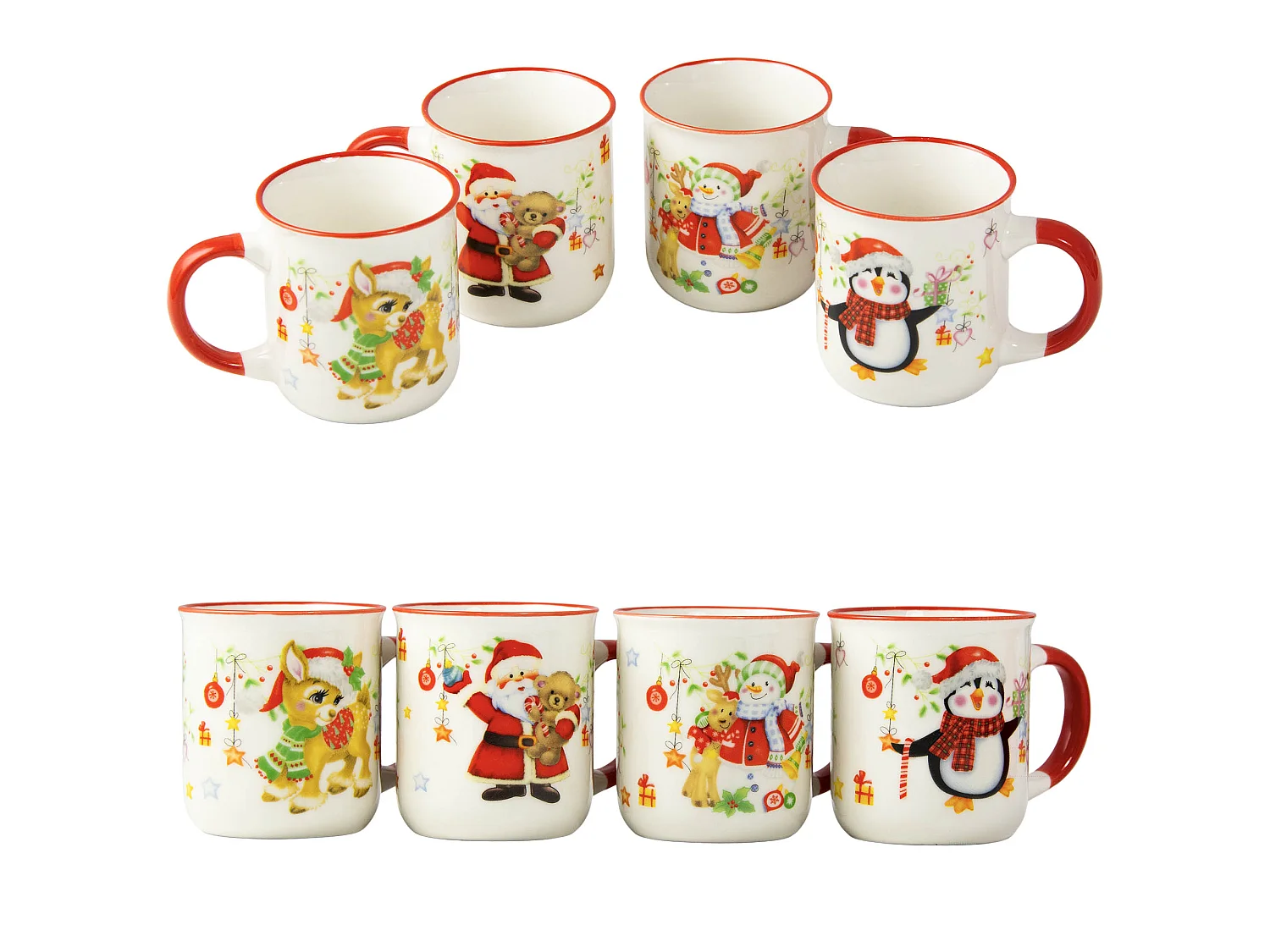 Set 4 tazze natalizie in ceramica bianca e rossa 200 ml 7,5x8,1 cm