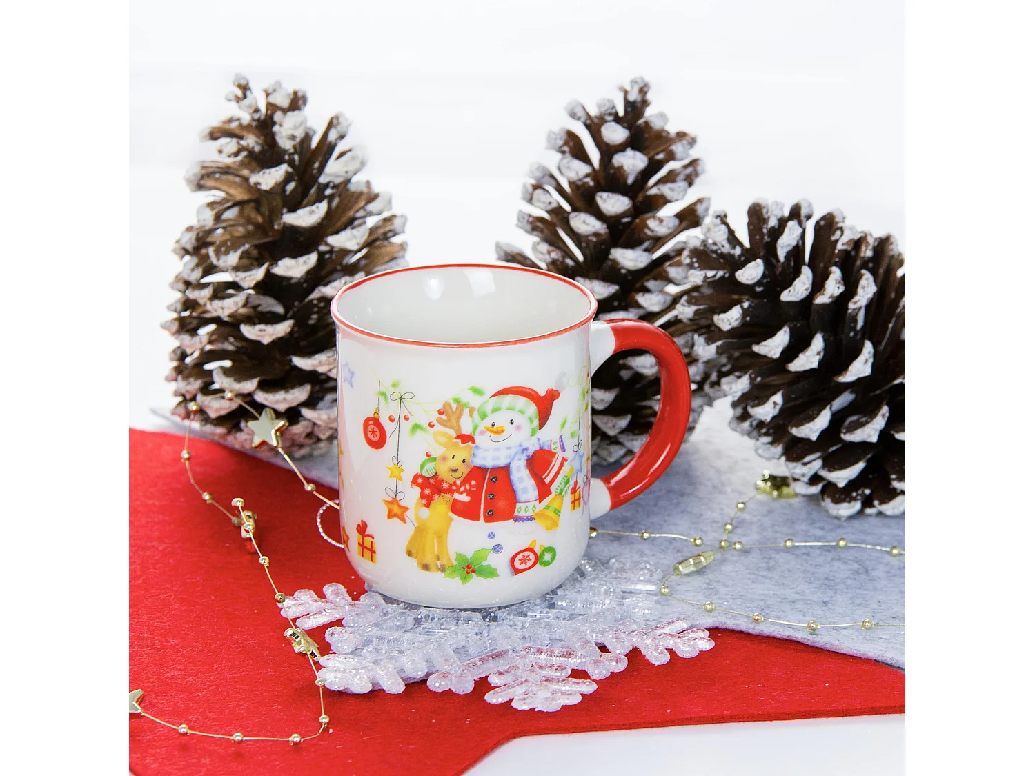 Set 4 tazze natalizie in ceramica bianca e rossa 200 ml 7,5x8,1 cm