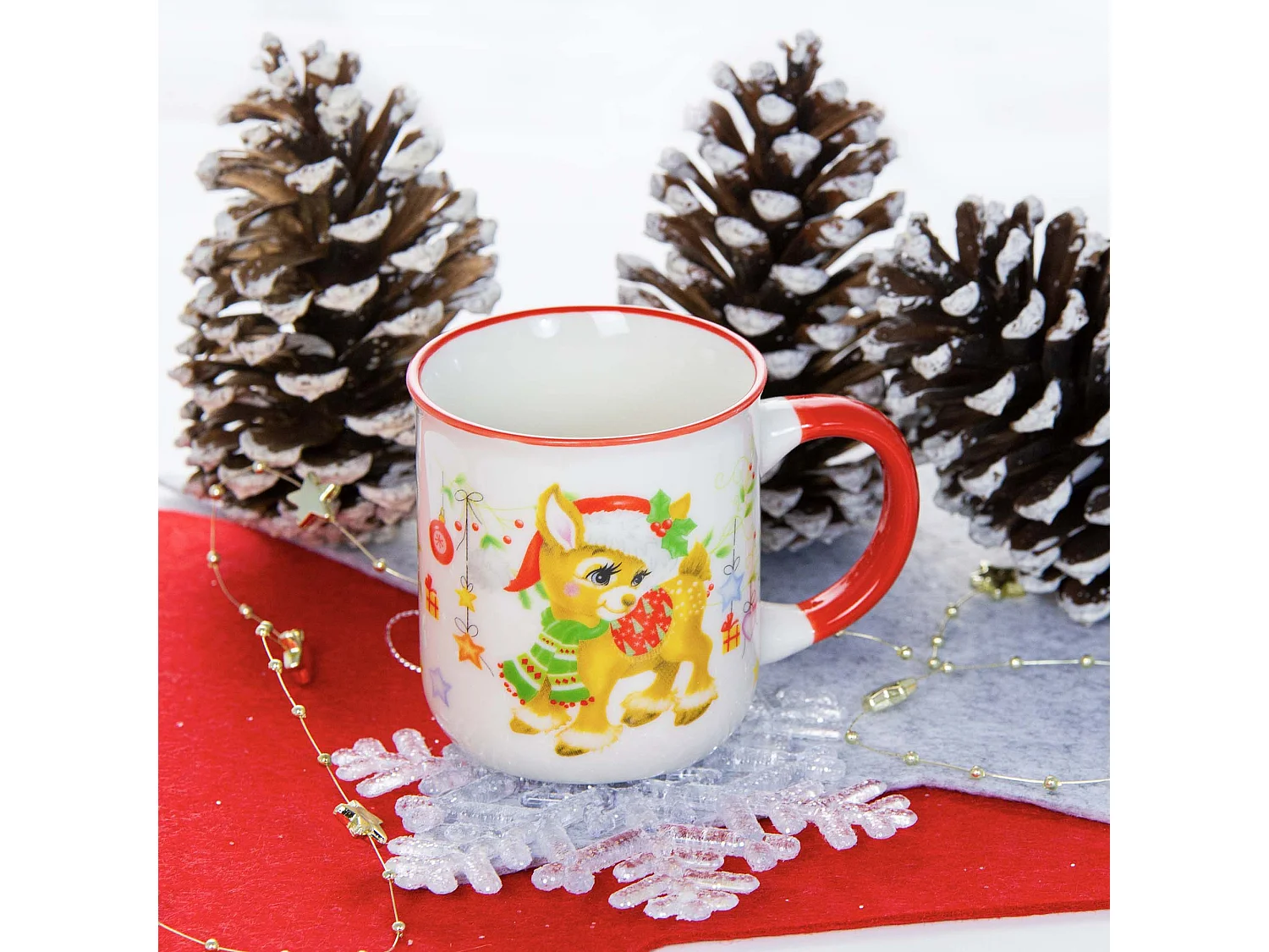 Set 4 tazze natalizie in ceramica bianca e rossa 200 ml 7,5x8,1 cm
