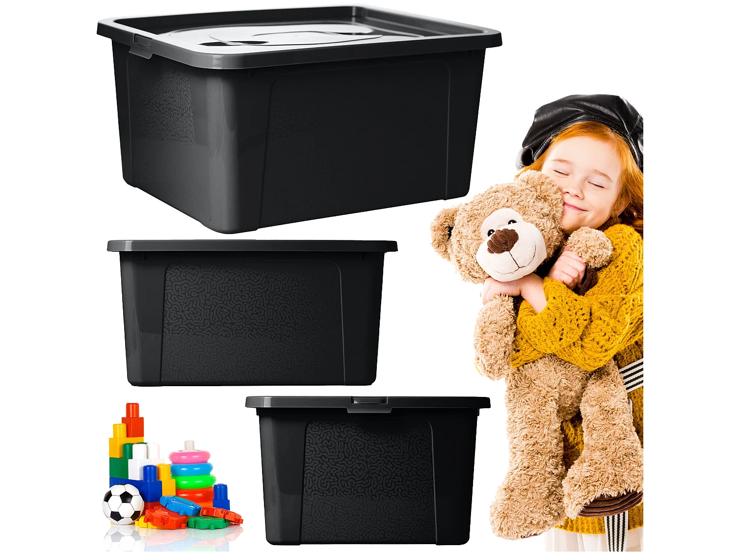 Boîte de rangement en plastique avec couvercle décoratif MultiBox noire 40x33x20 cm, 20 L