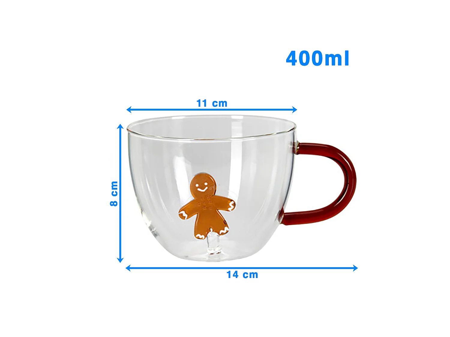 Bicchiere natalizio decorativo in vetro borosilicato colorato 400 ml 140x110x80 mm