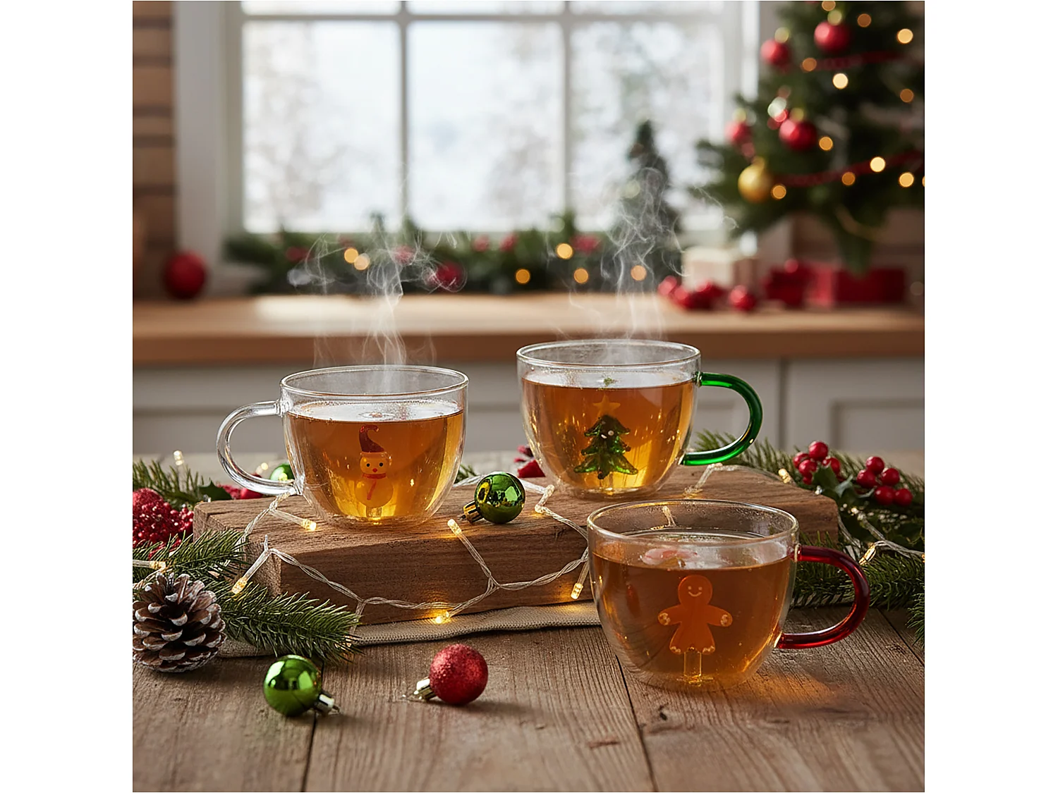 Bicchiere natalizio decorativo in vetro borosilicato colorato 400 ml 140x110x80 mm