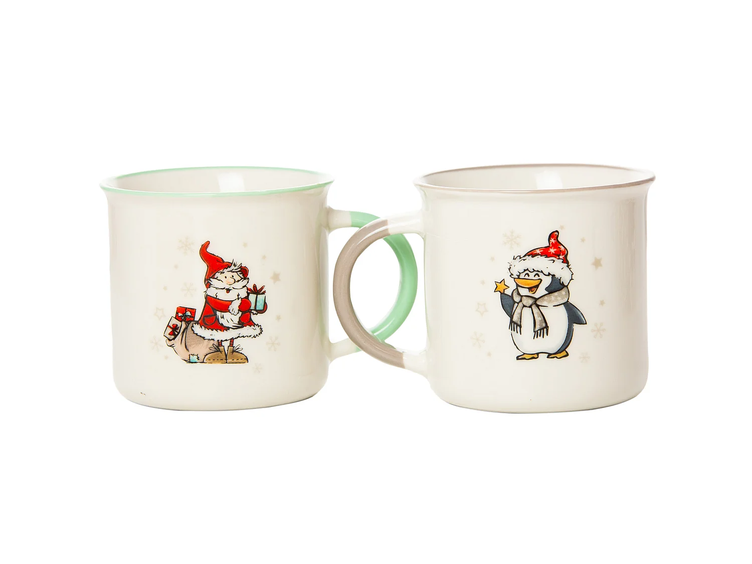 Set 2 tazze natalizie con Babbo Natale e pinguino in porcellana bianca 320 ml
