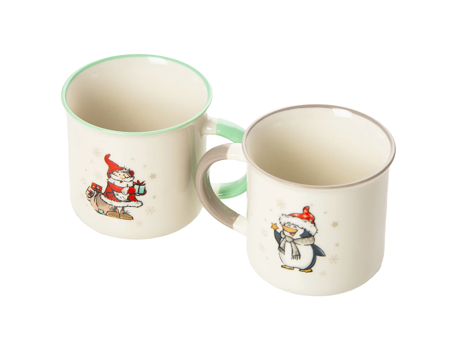 Set 2 tazze natalizie con Babbo Natale e pinguino in porcellana bianca 320 ml