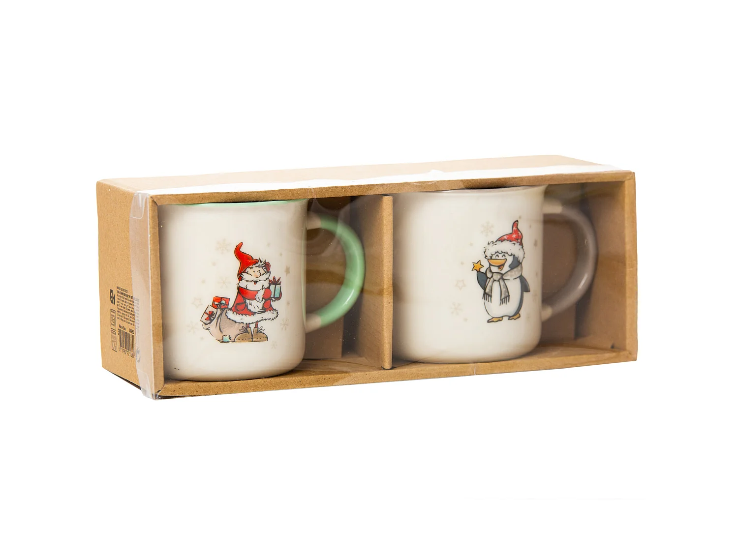 Set 2 tazze natalizie con Babbo Natale e pinguino in porcellana bianca 320 ml