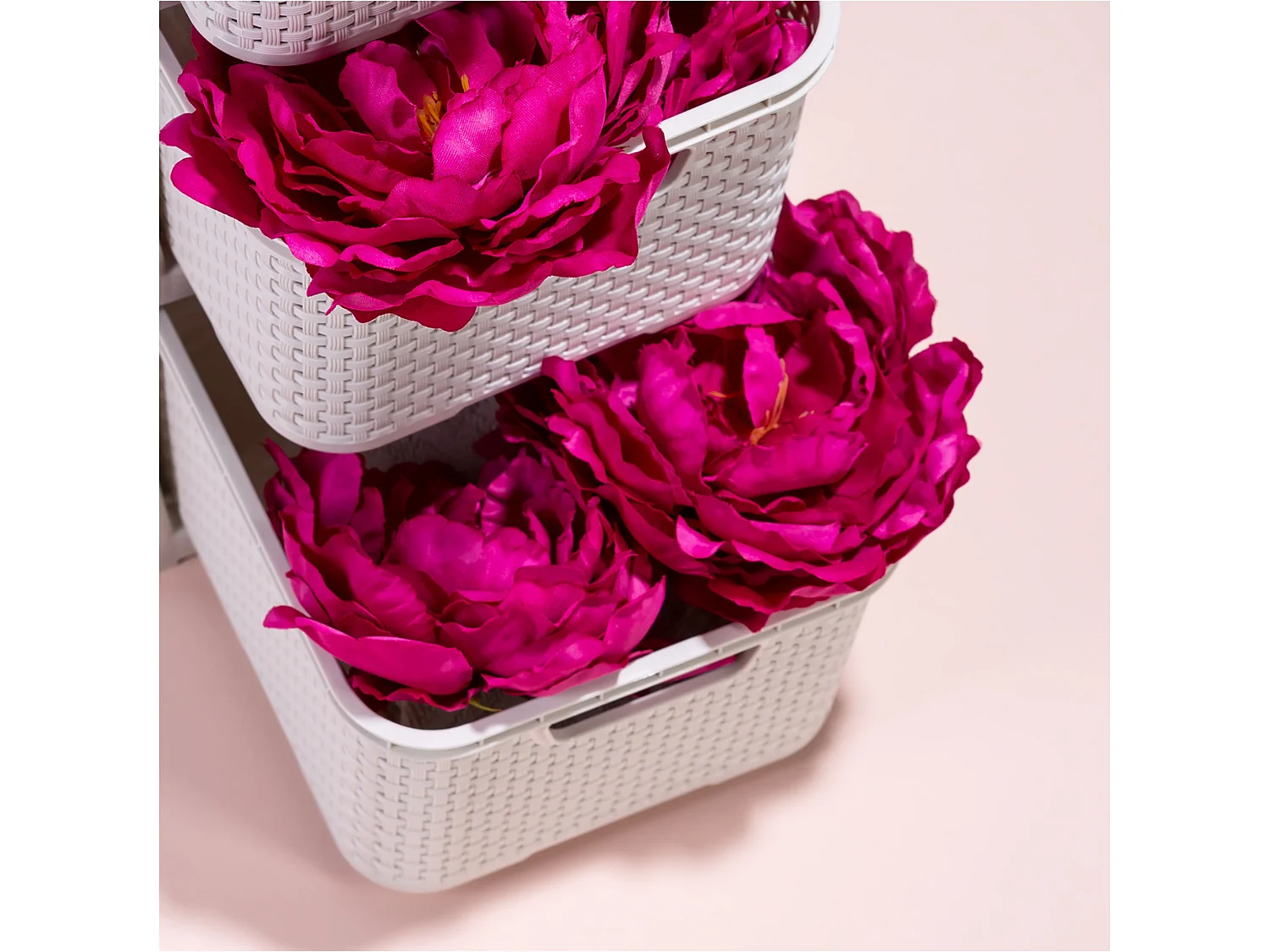Panier de rangement avec couvercle effet rotin plastique blanc 19 L 38x28x18 cm