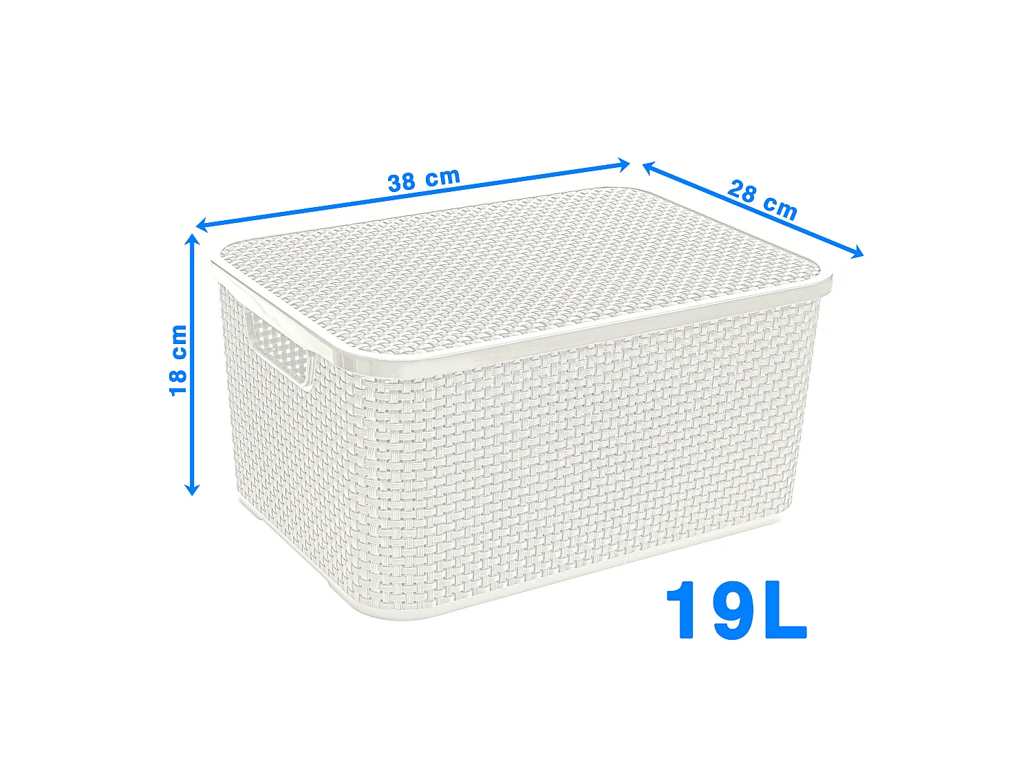 Panier de rangement avec couvercle effet rotin plastique blanc 19 L 38x28x18 cm
