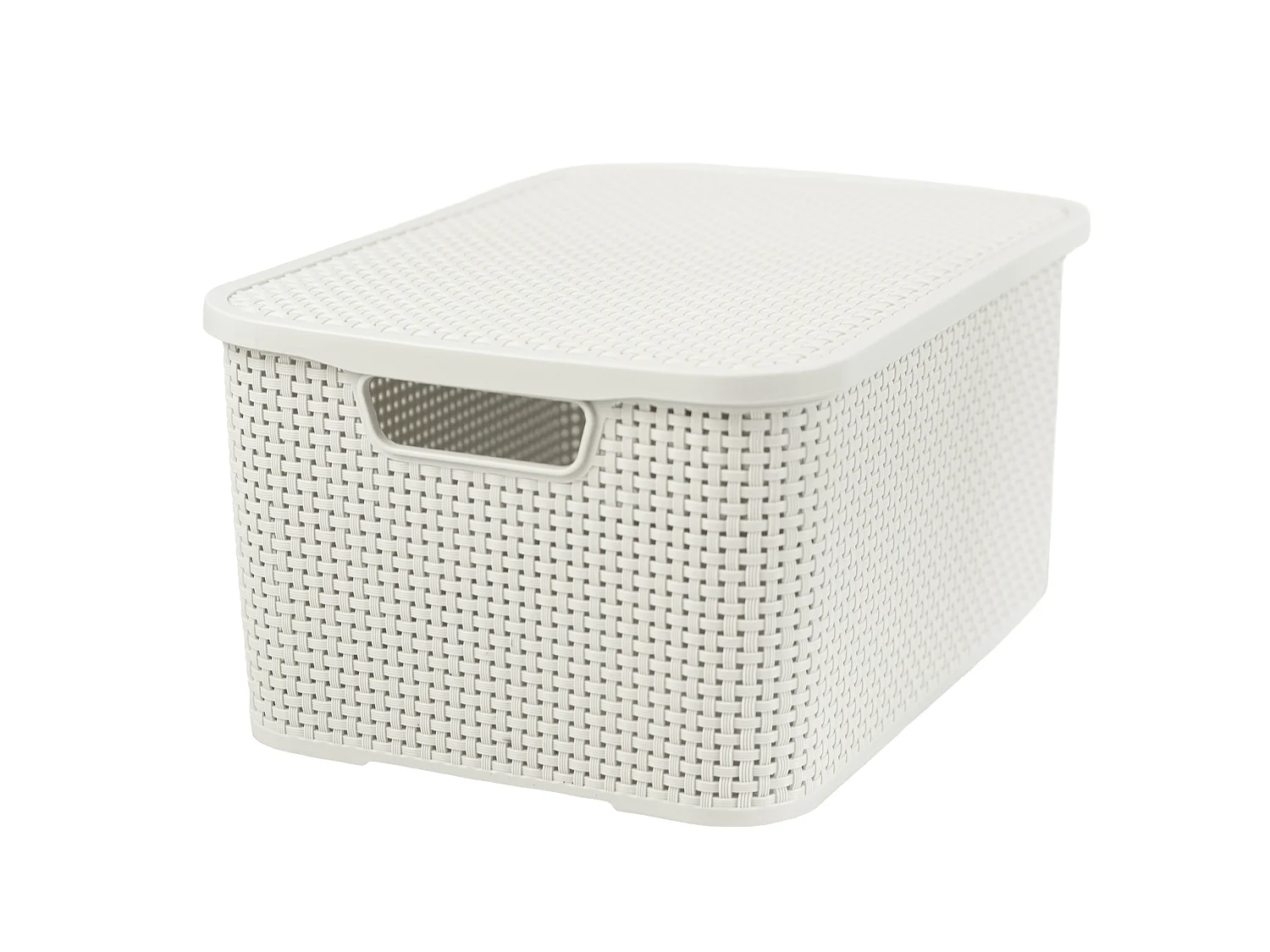 Panier de rangement avec couvercle effet rotin plastique blanc 19 L 38x28x18 cm