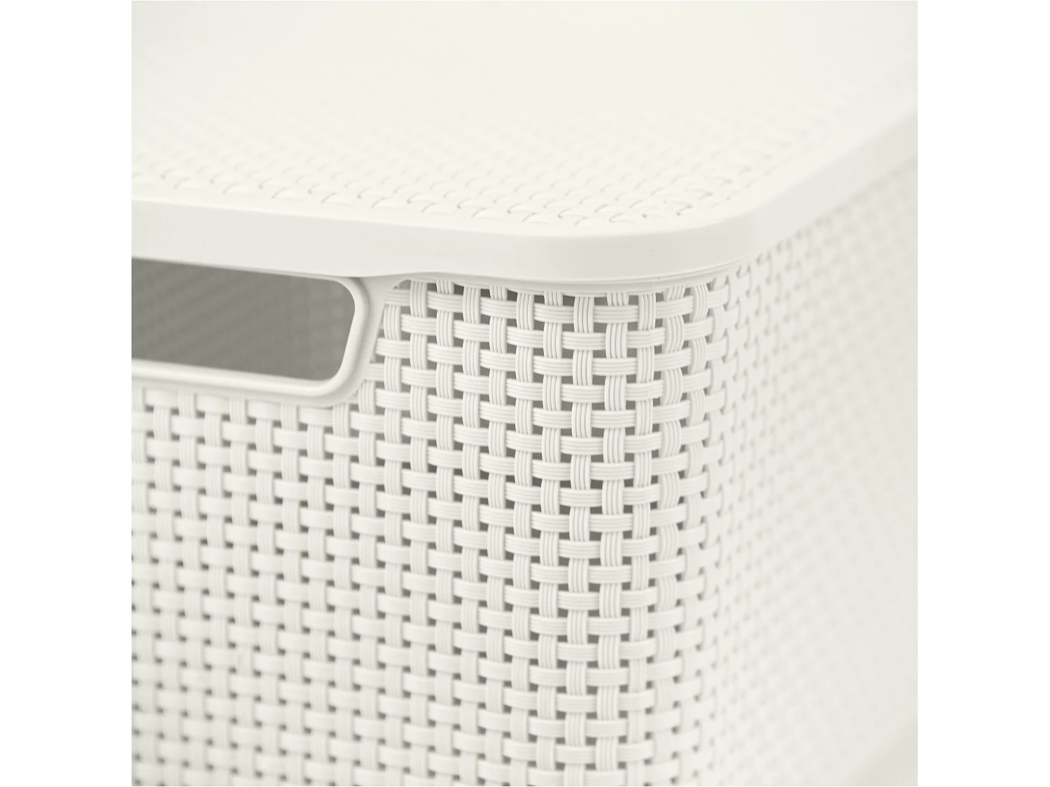 Panier de rangement avec couvercle effet rotin plastique blanc 19 L 38x28x18 cm