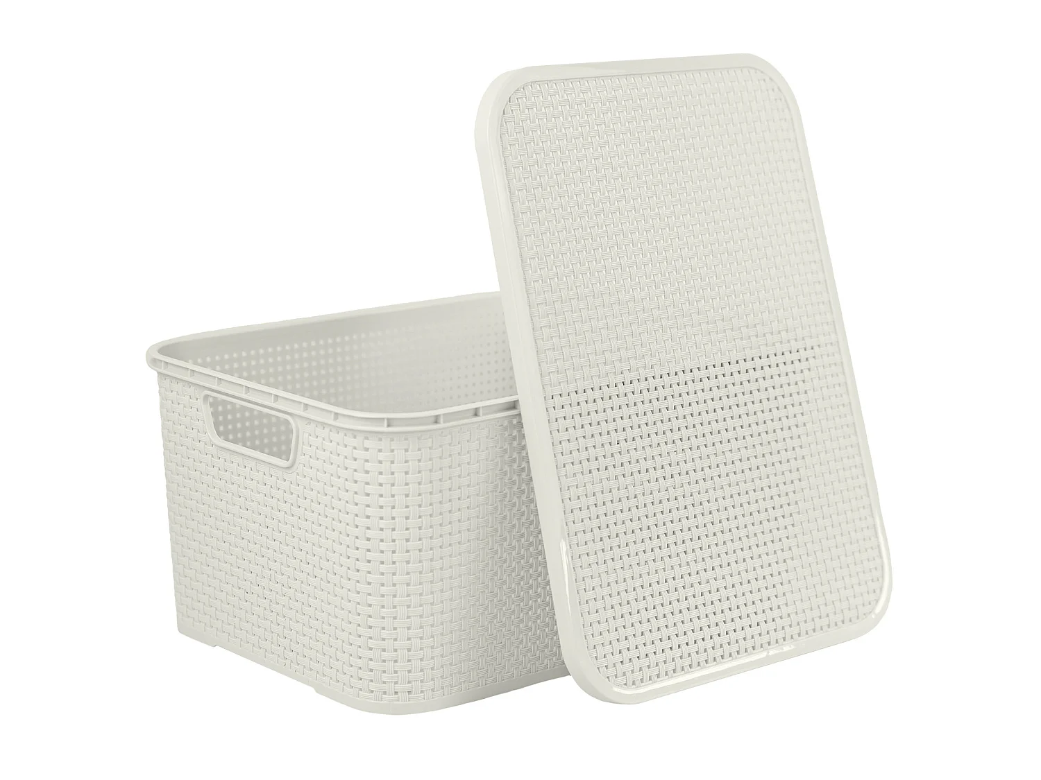 Panier de rangement avec couvercle effet rotin plastique blanc 19 L 38x28x18 cm