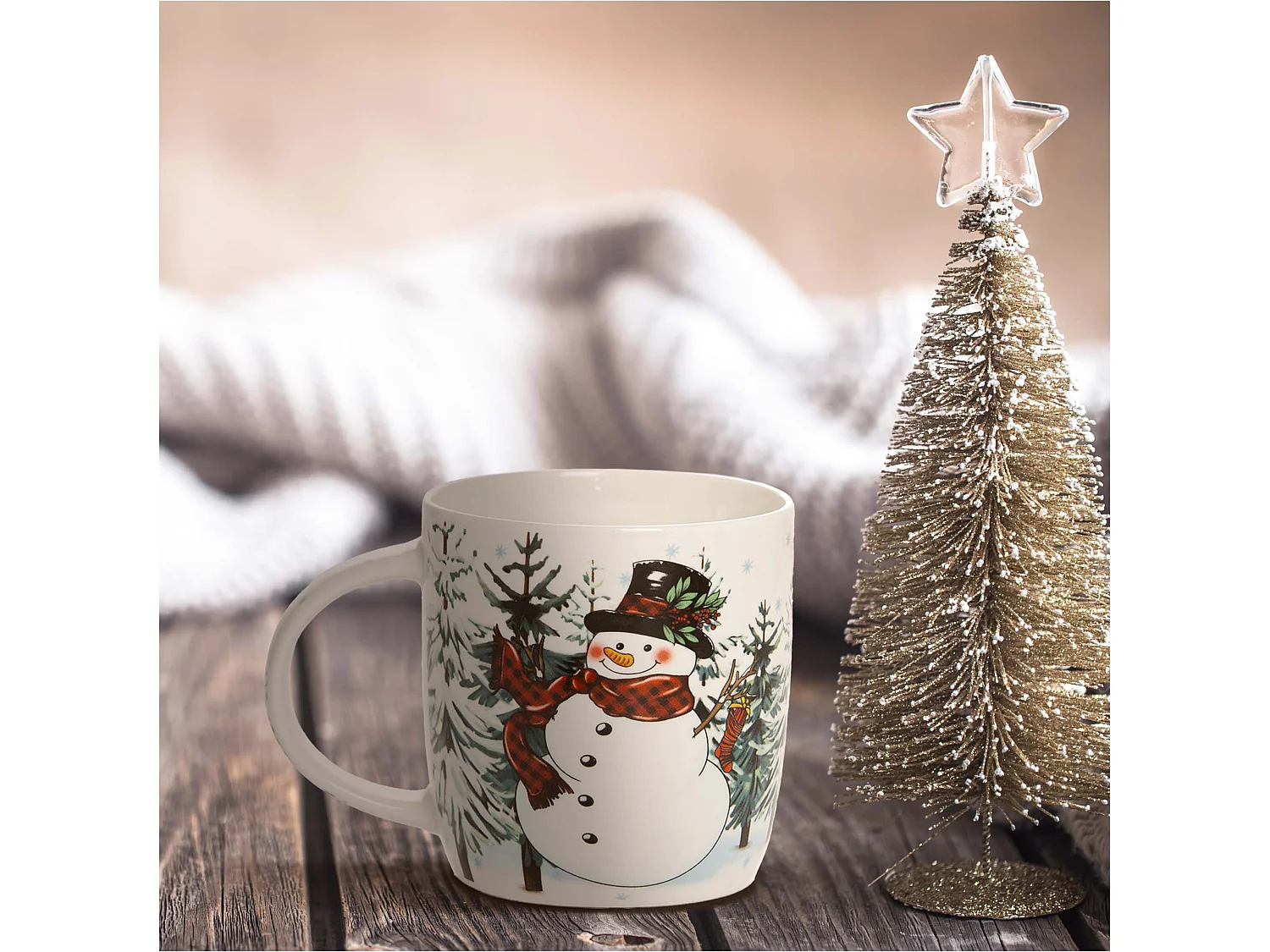 Tazza natalizia in ceramica regalo 370 ml bianco pupazzo di neve 9,5 cm 9 cm