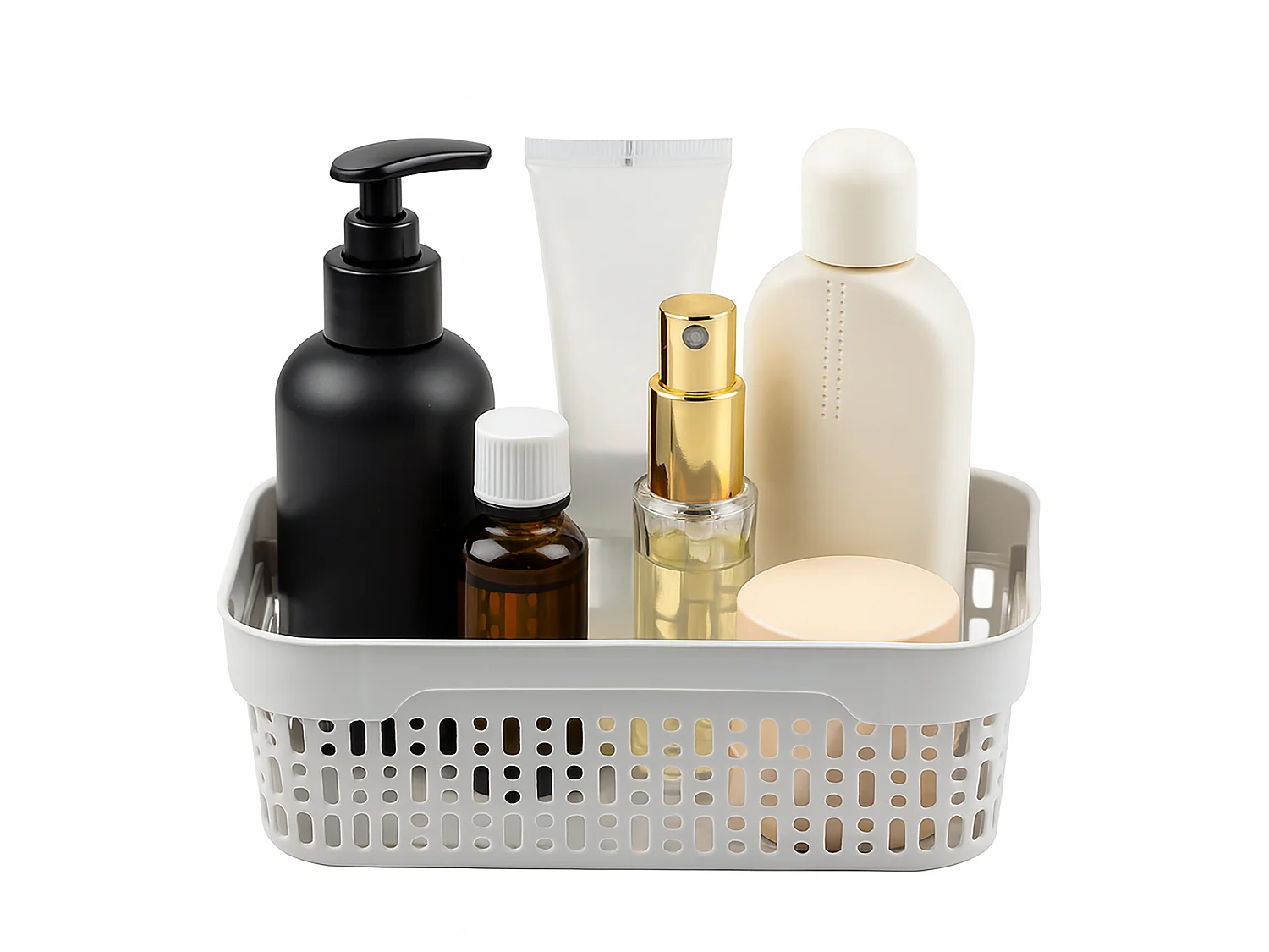 Panier ajouré en plastique pour cosmétiques salle de bain gris clair 18x12x6 cm