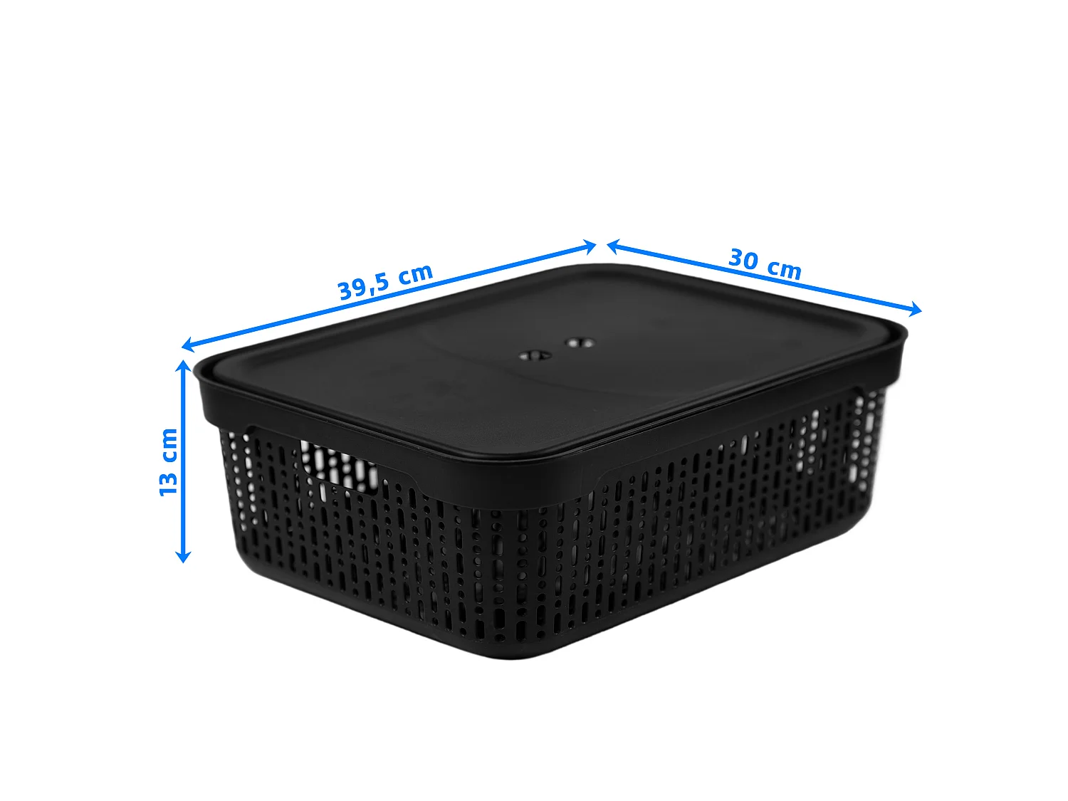 Panier ajouré en plastique avec couvercle pour cosmétiques noir 39.5x30x13 cm