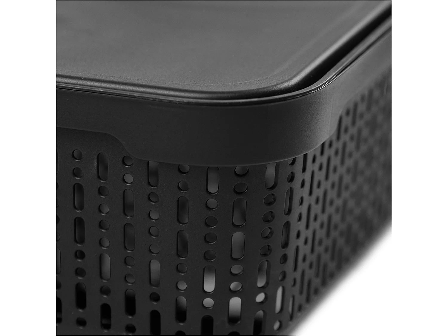 Panier ajouré en plastique avec couvercle pour cosmétiques noir 39.5x30x13 cm