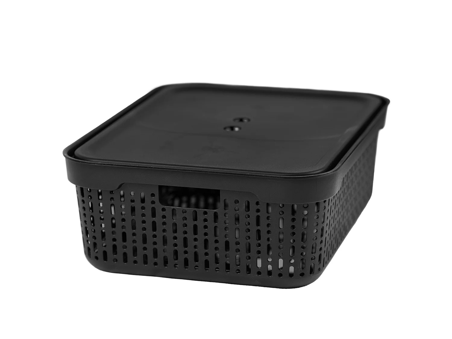 Panier ajouré en plastique avec couvercle pour cosmétiques noir 39.5x30x13 cm