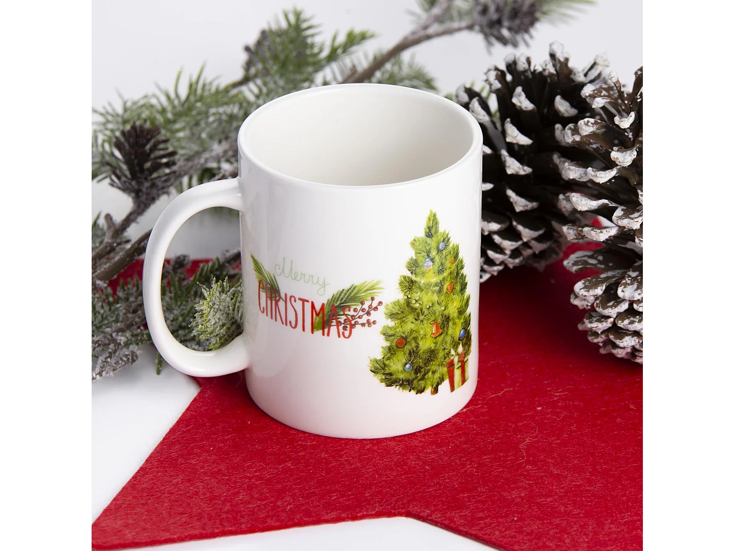 Tazza natalizia in porcellana con stampa albero di Natale bianco 250 ml 8,8x10,3 cm