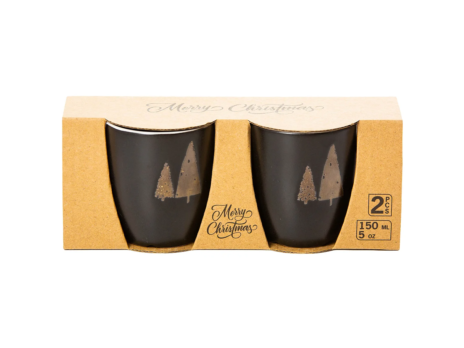 Set di tazze natalizie con albero di Natale in gres nero 2 pz 150 ml