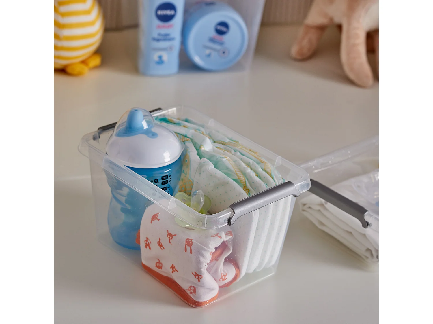 Boîte de rangement en plastique antibactérienne avec couvercle, transparente, 15x15x9,5 cm