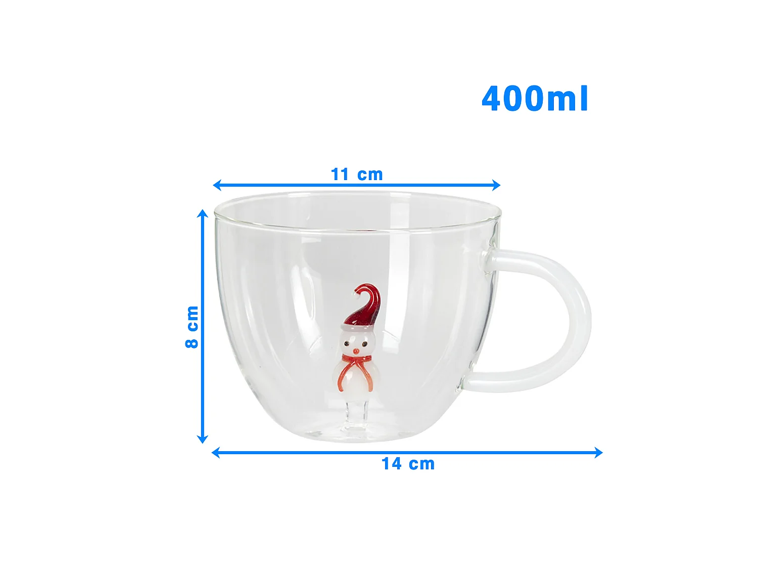 Bicchiere natalizio in vetro borosilicato decorativo marrone 400 ml 140x110x80 mm