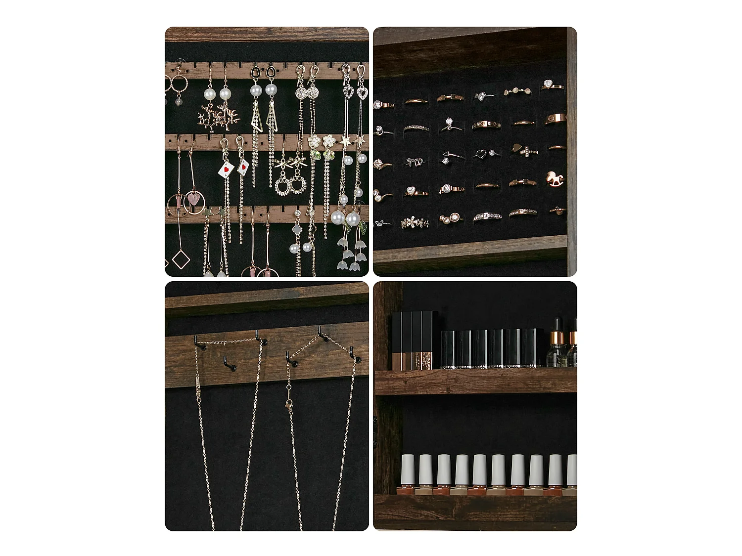 Wandkast met spiegel voor sieraden rustiek bruin 37x10x67 cm