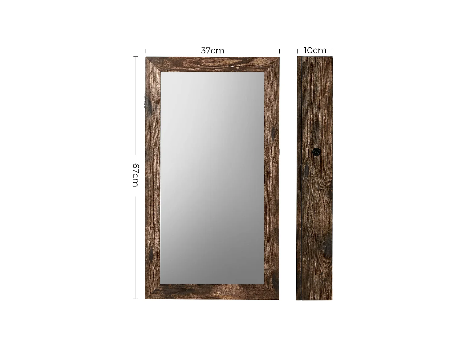 Wandkast met spiegel voor sieraden rustiek bruin 37x10x67 cm