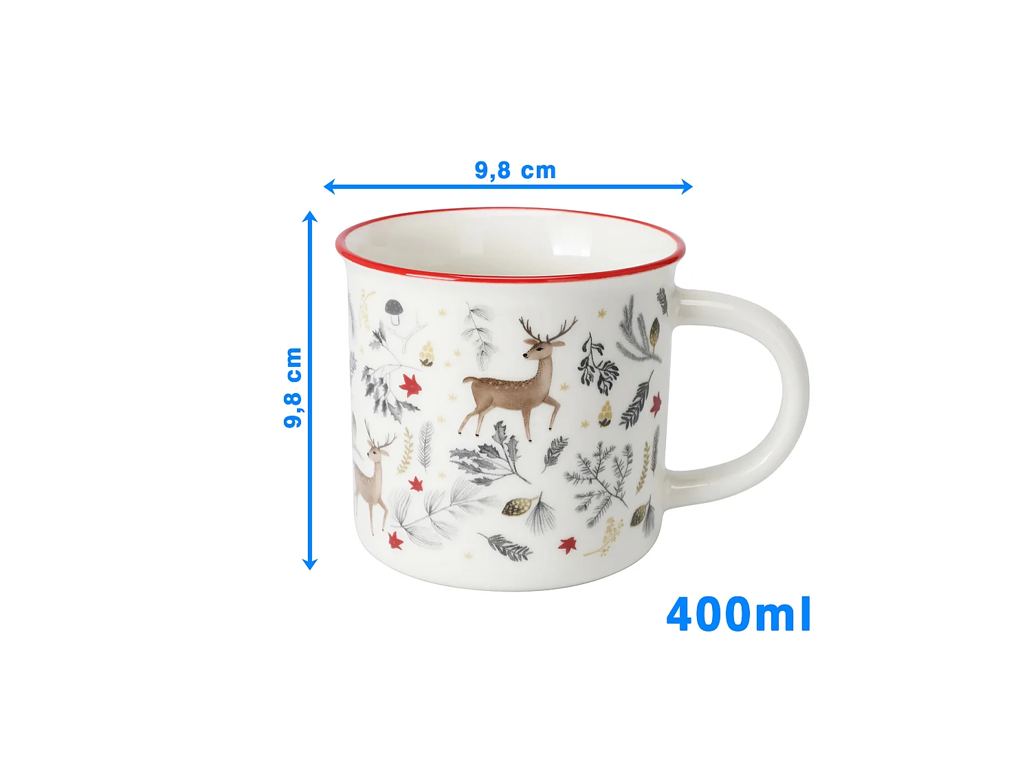 Mug de Noël avec anse en porcelaine blanche 400 ml 98x92 mm