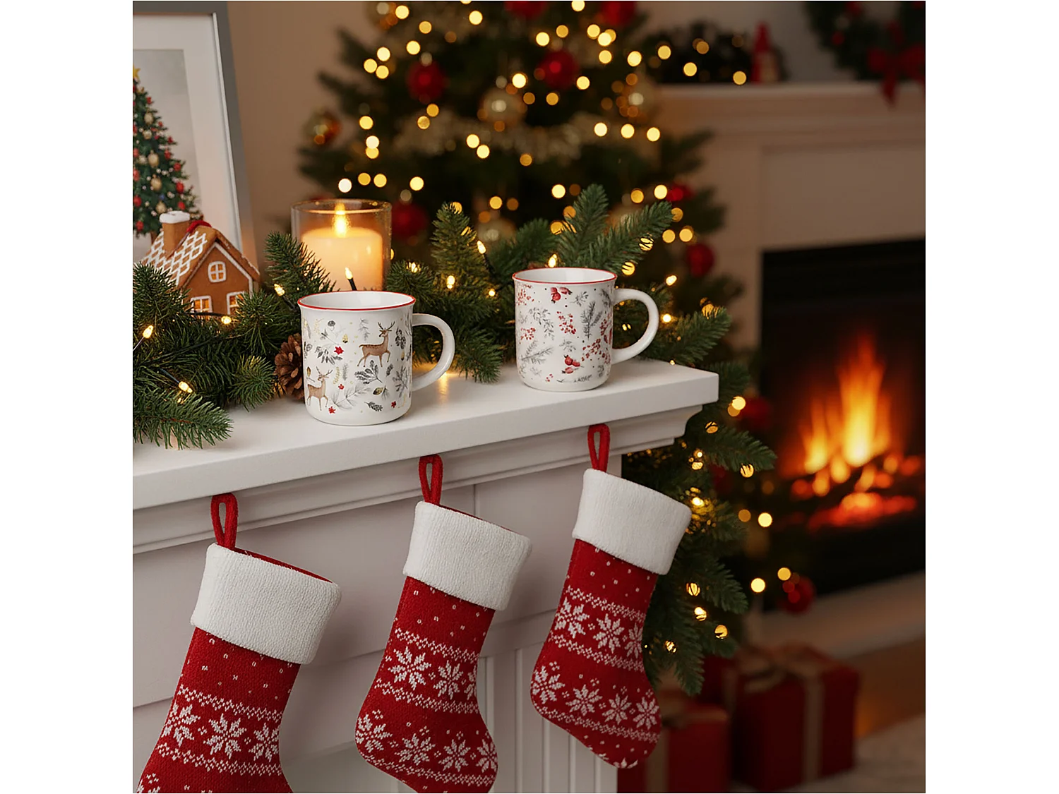 Mug de Noël avec anse en porcelaine blanche 400 ml 98x92 mm