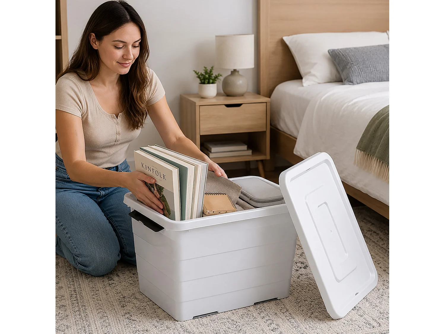 Boîte de rangement en plastique avec couvercle 20 L gris clair 39x29x27 cm