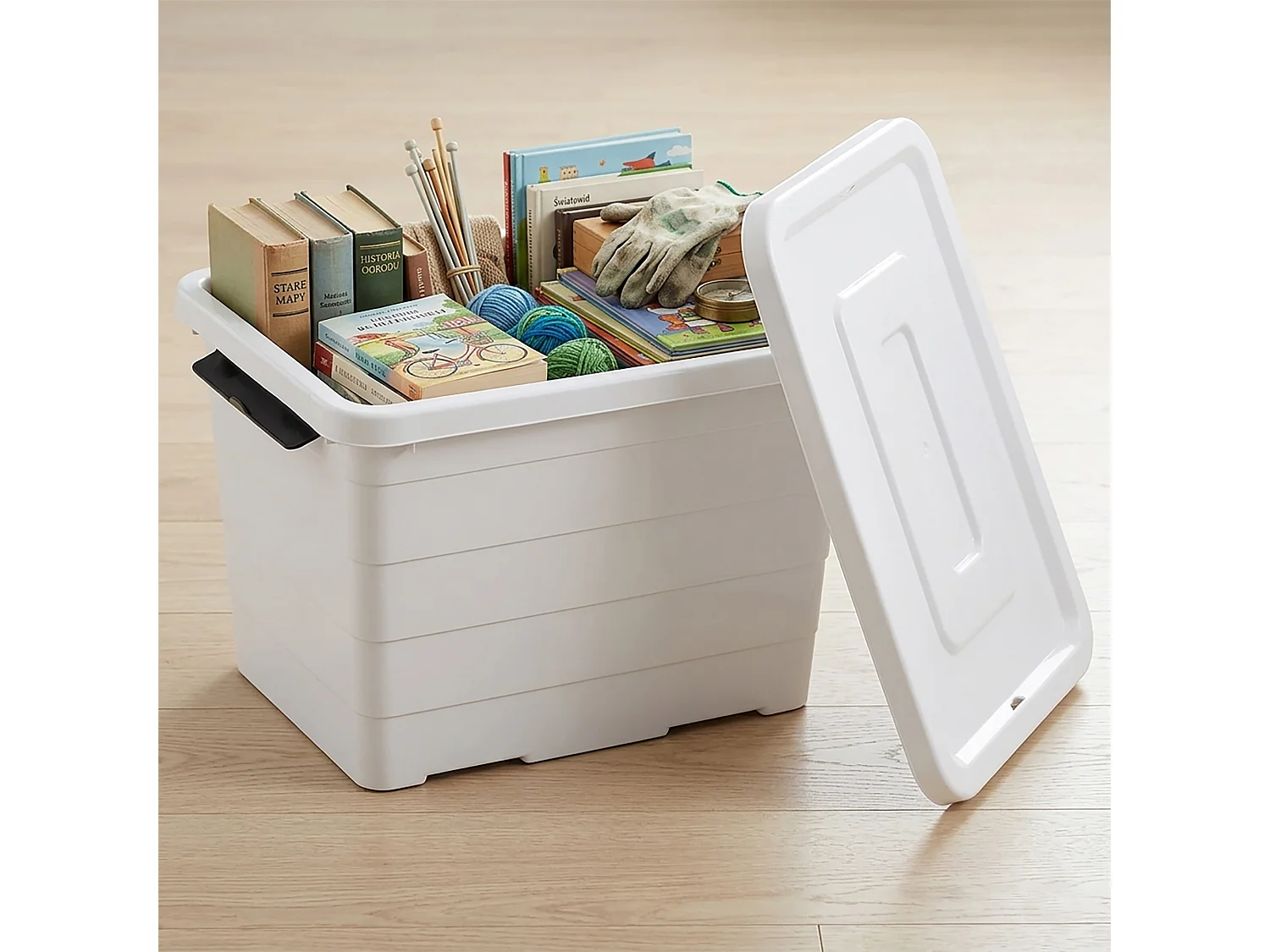 Boîte de rangement en plastique avec couvercle 20 L gris clair 39x29x27 cm