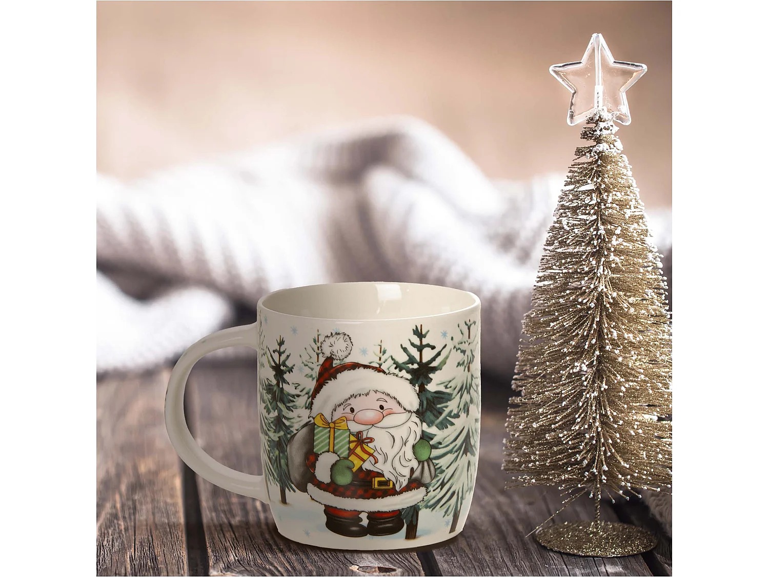 Tazza natalizia in ceramica regalo 370 ml bianco Babbo Natale 9,5 cm 9 cm