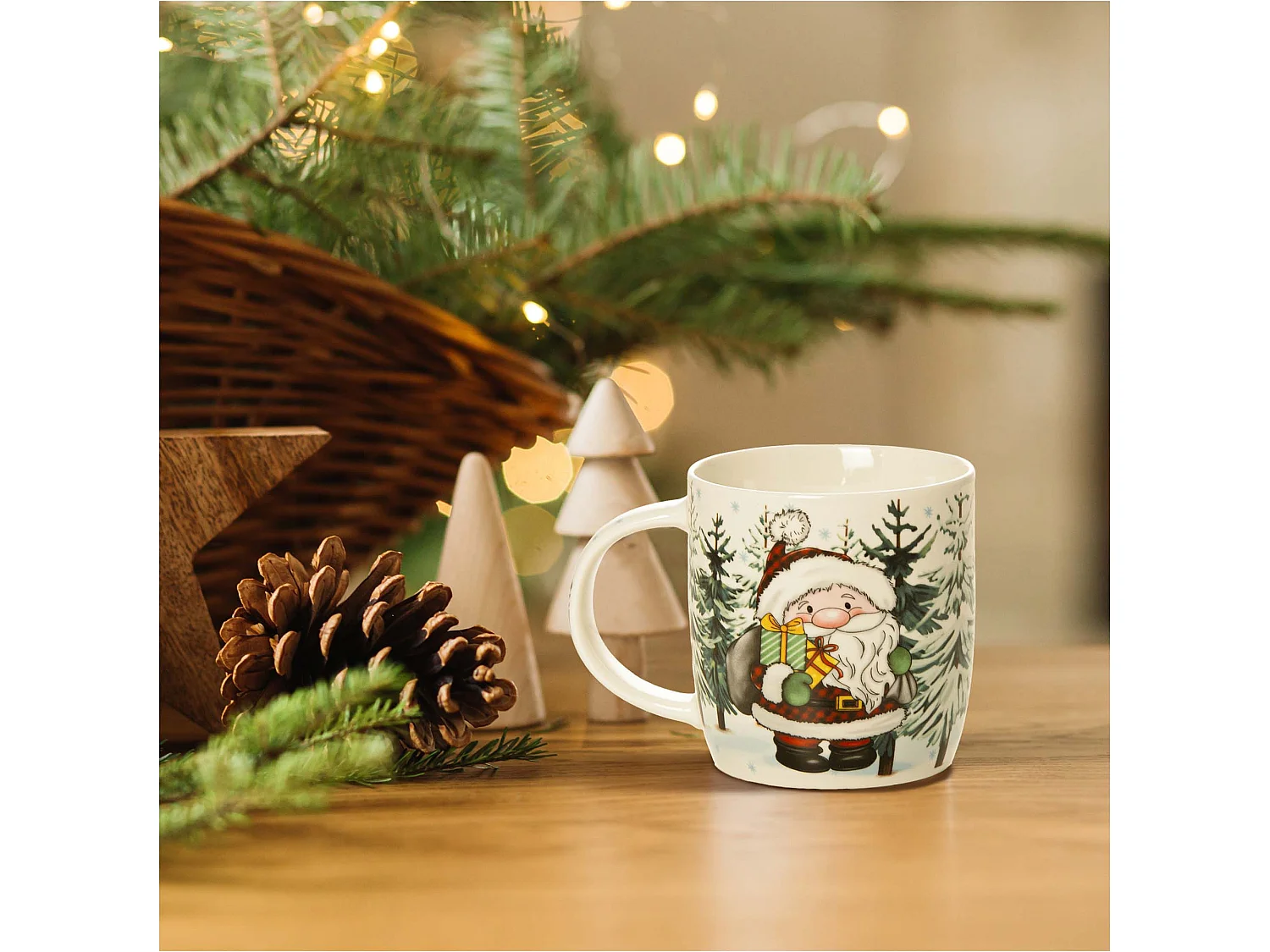 Tazza natalizia in ceramica regalo 370 ml bianco Babbo Natale 9,5 cm 9 cm