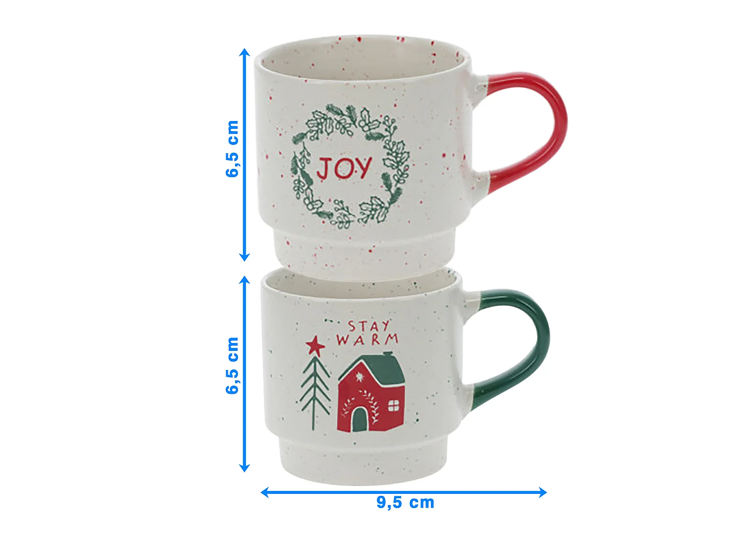 Tasse de Noël avec anse en grès blanc JOY 350 ml 95x65 mm