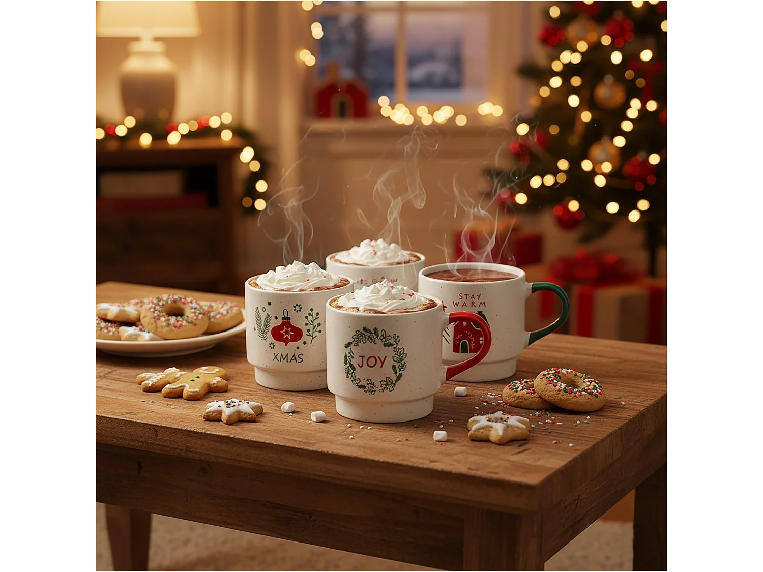 Tasse de Noël avec anse en grès blanc JOY 350 ml 95x65 mm
