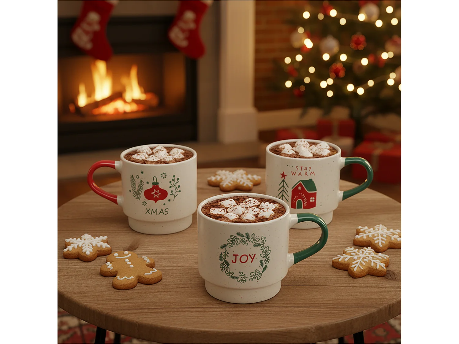 Tasse de Noël avec anse en grès blanc JOY 350 ml 95x65 mm