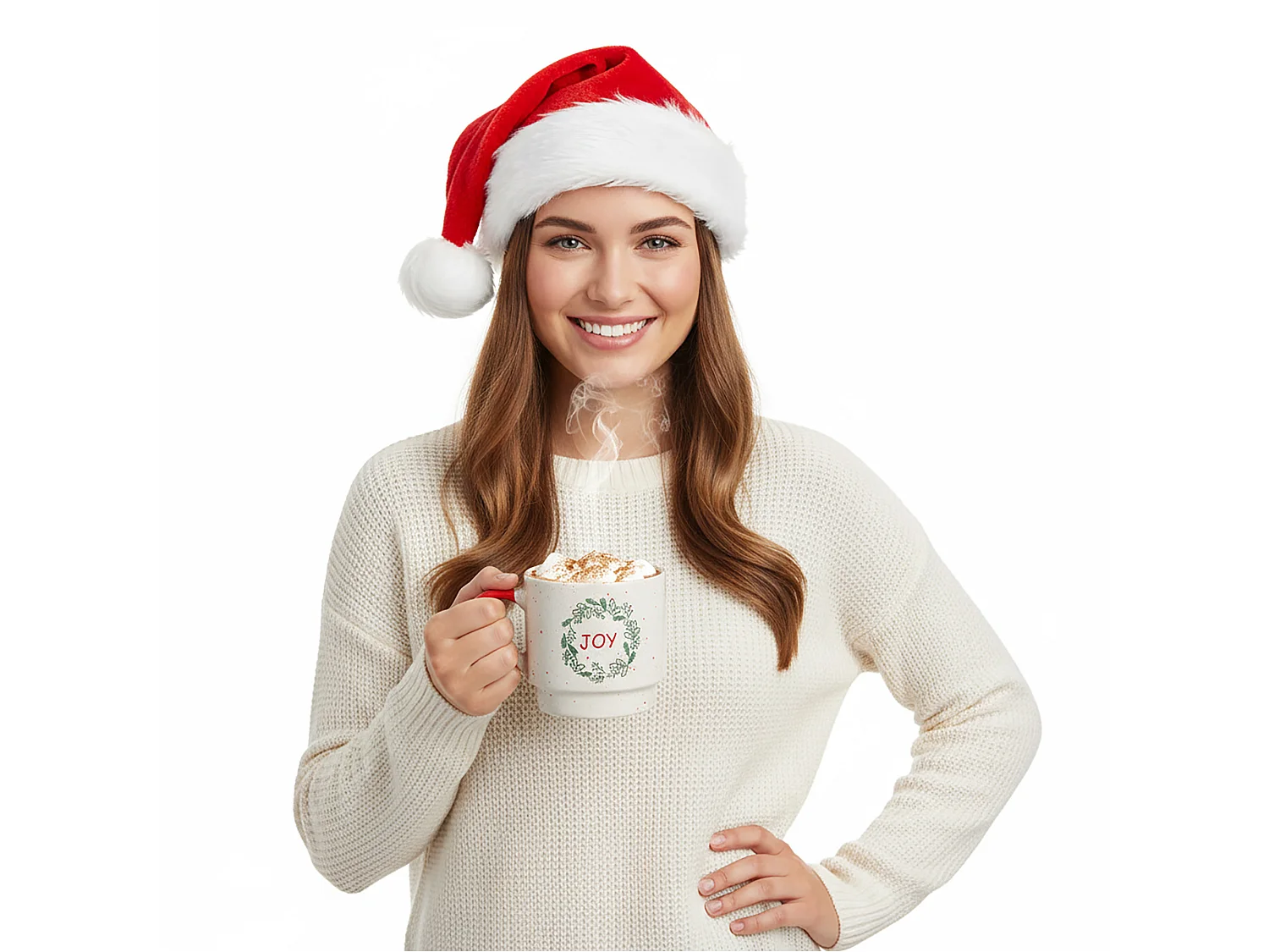 Tasse de Noël avec anse en grès blanc JOY 350 ml 95x65 mm