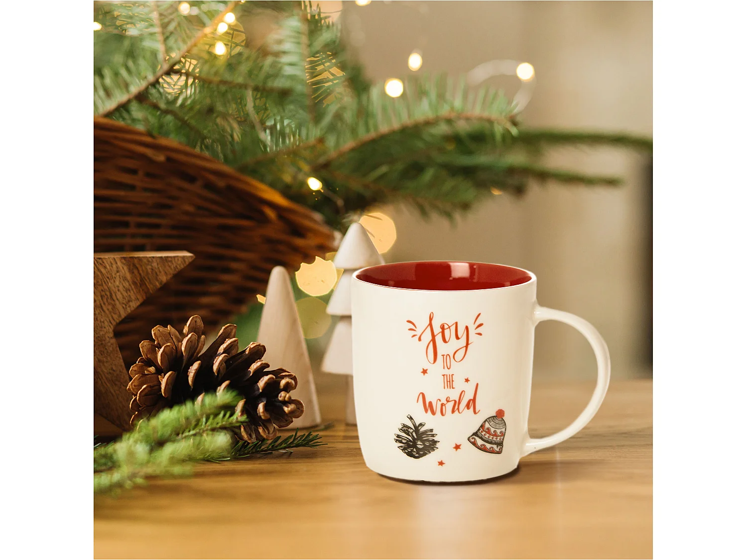 Mug de Noël cadeau en céramique blanc cloche 370 ml 9,5 cm 9 cm