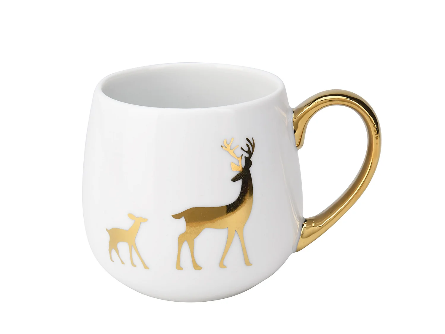 Mug de Noël avec anse en porcelaine blanc-or 375 ml Renne 76x90 mm