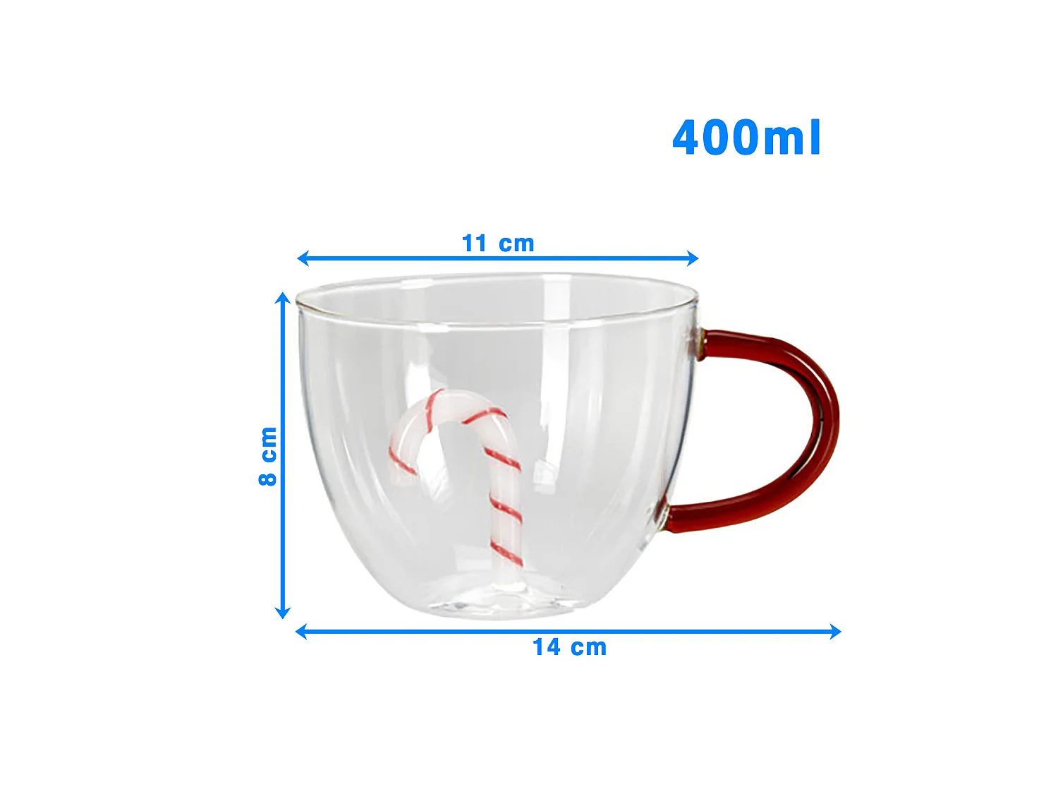 Bicchiere natalizio decorativo in vetro borosilicato 400 ml 140x110x80 mm
