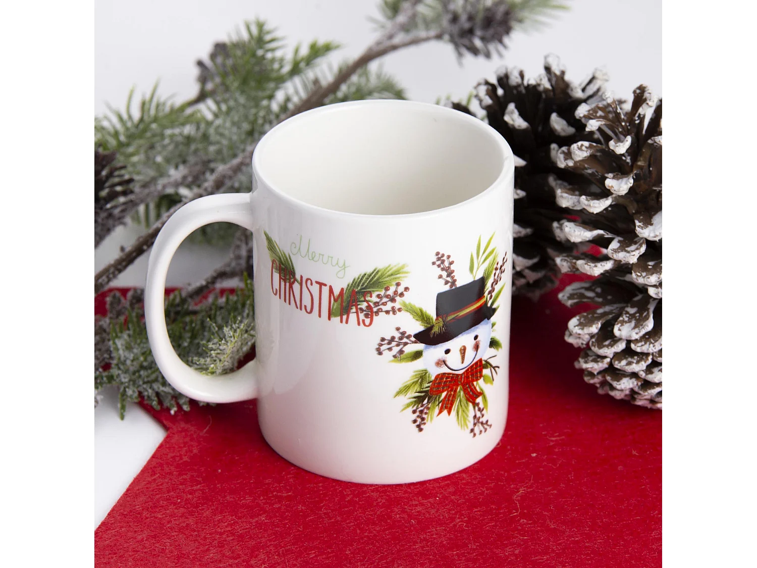 Tazza natalizia in porcellana con stampa pupazzo di neve bianco 250 ml 8,8x10,3 cm