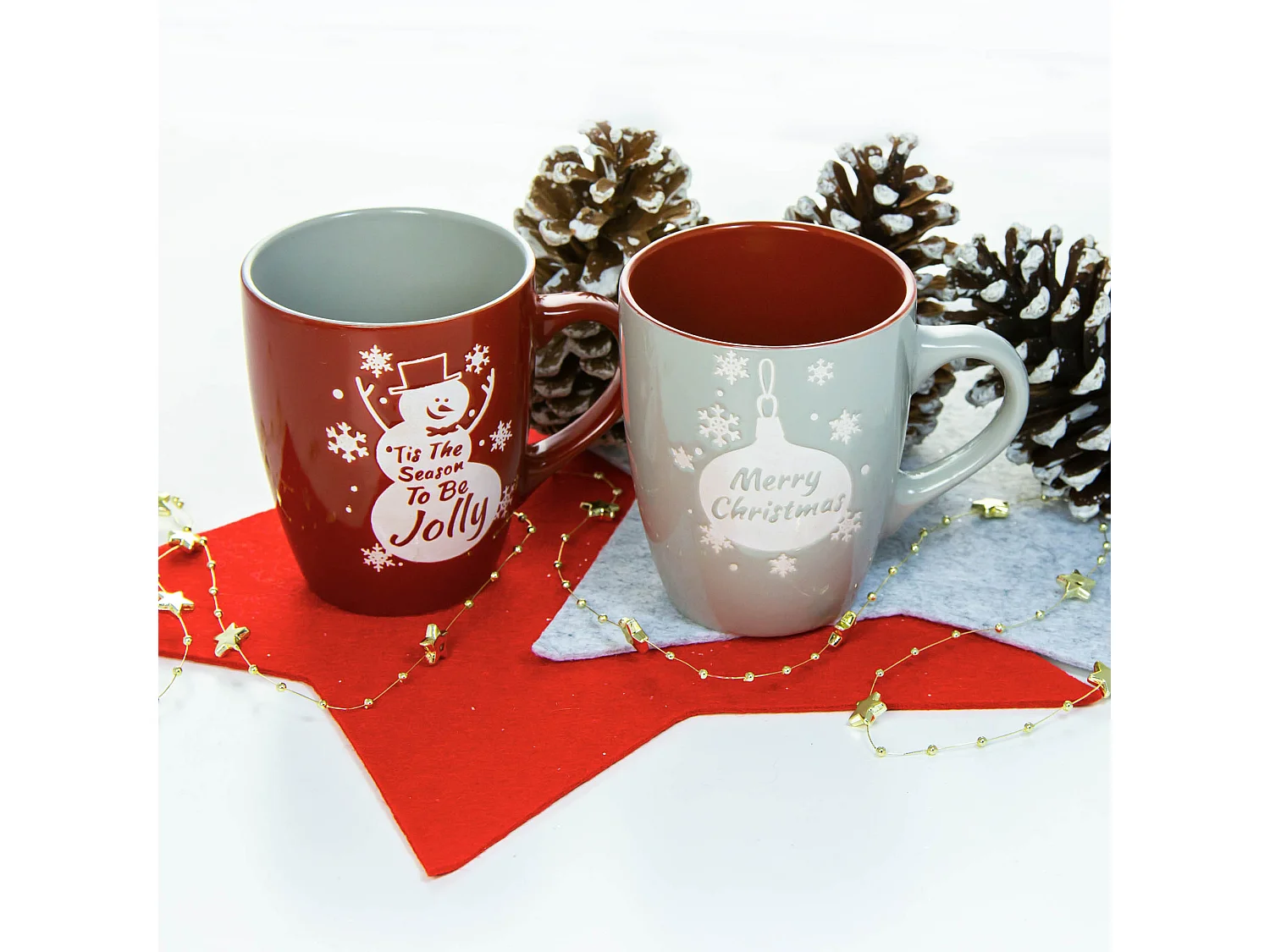 Set di 2 tazze natalizie in ceramica rosso-grigio 320 ml 9x10,6 cm