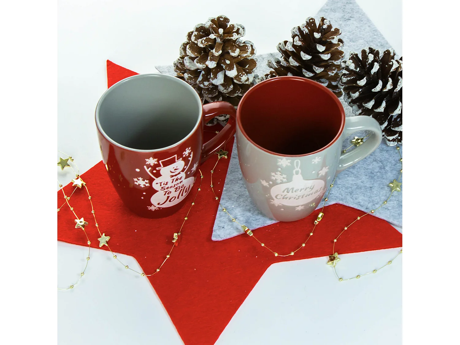 Set di 2 tazze natalizie in ceramica rosso-grigio 320 ml 9x10,6 cm