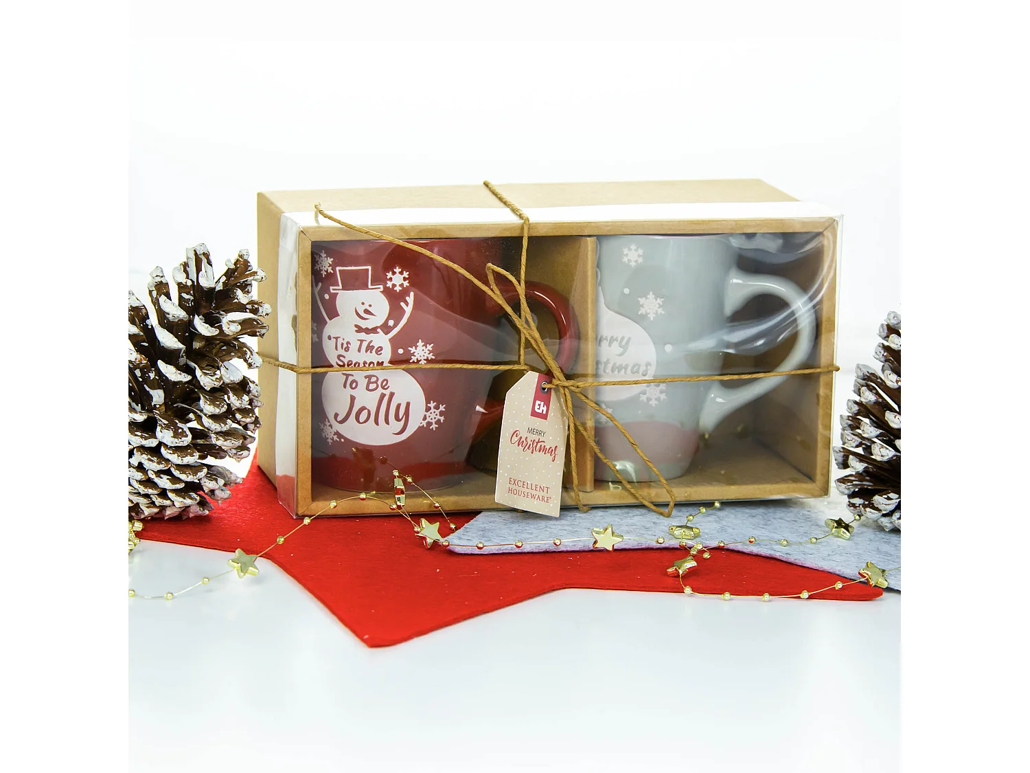 Set di 2 tazze natalizie in ceramica rosso-grigio 320 ml 9x10,6 cm