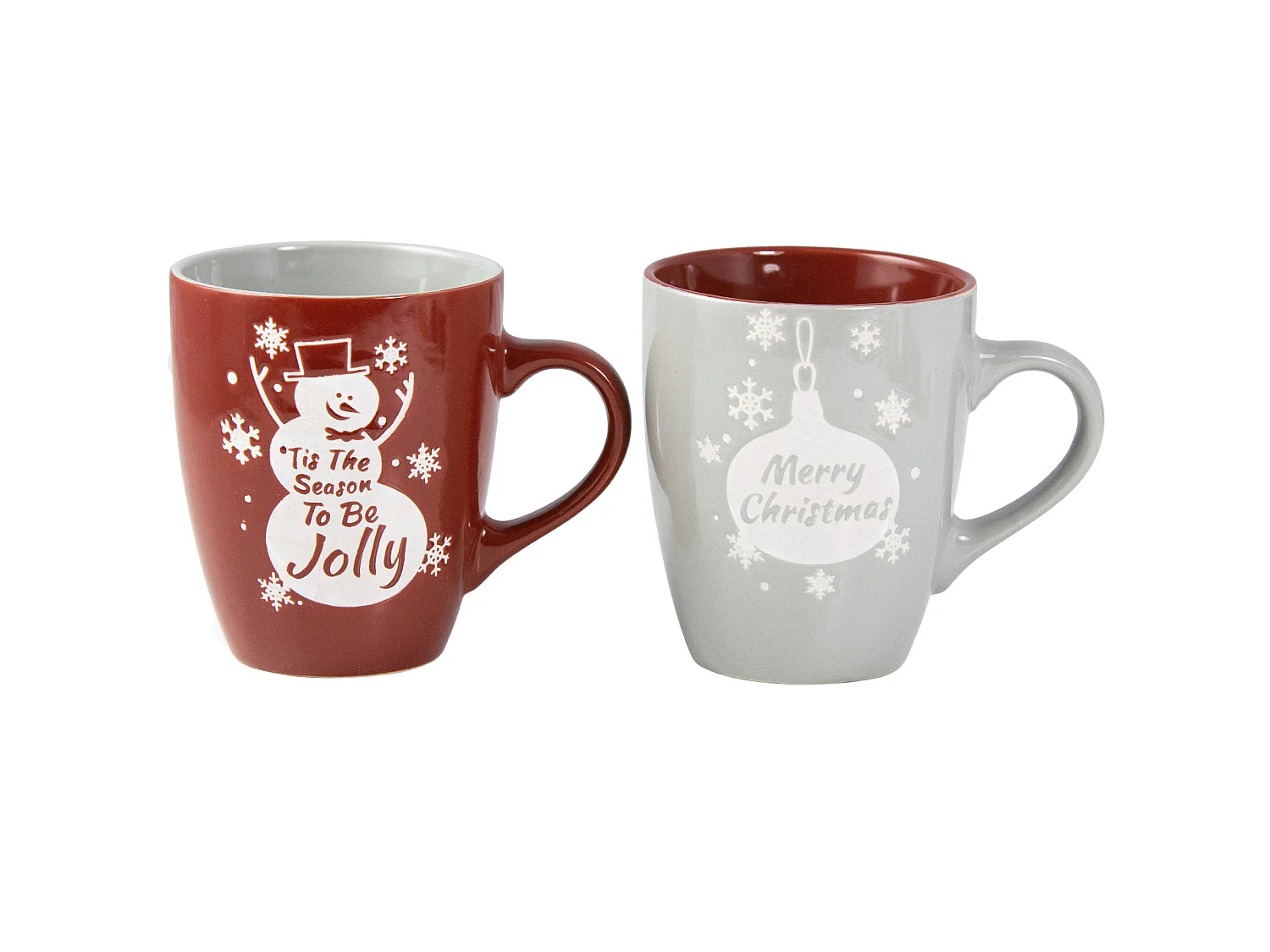 Set di 2 tazze natalizie in ceramica rosso-grigio 320 ml 9x10,6 cm