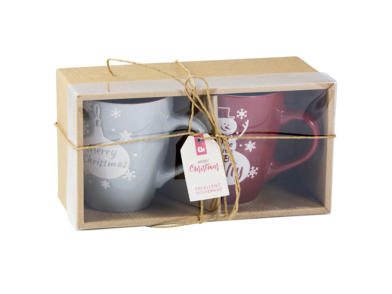 Set di 2 tazze natalizie in ceramica rosso-grigio 320 ml 9x10,6 cm